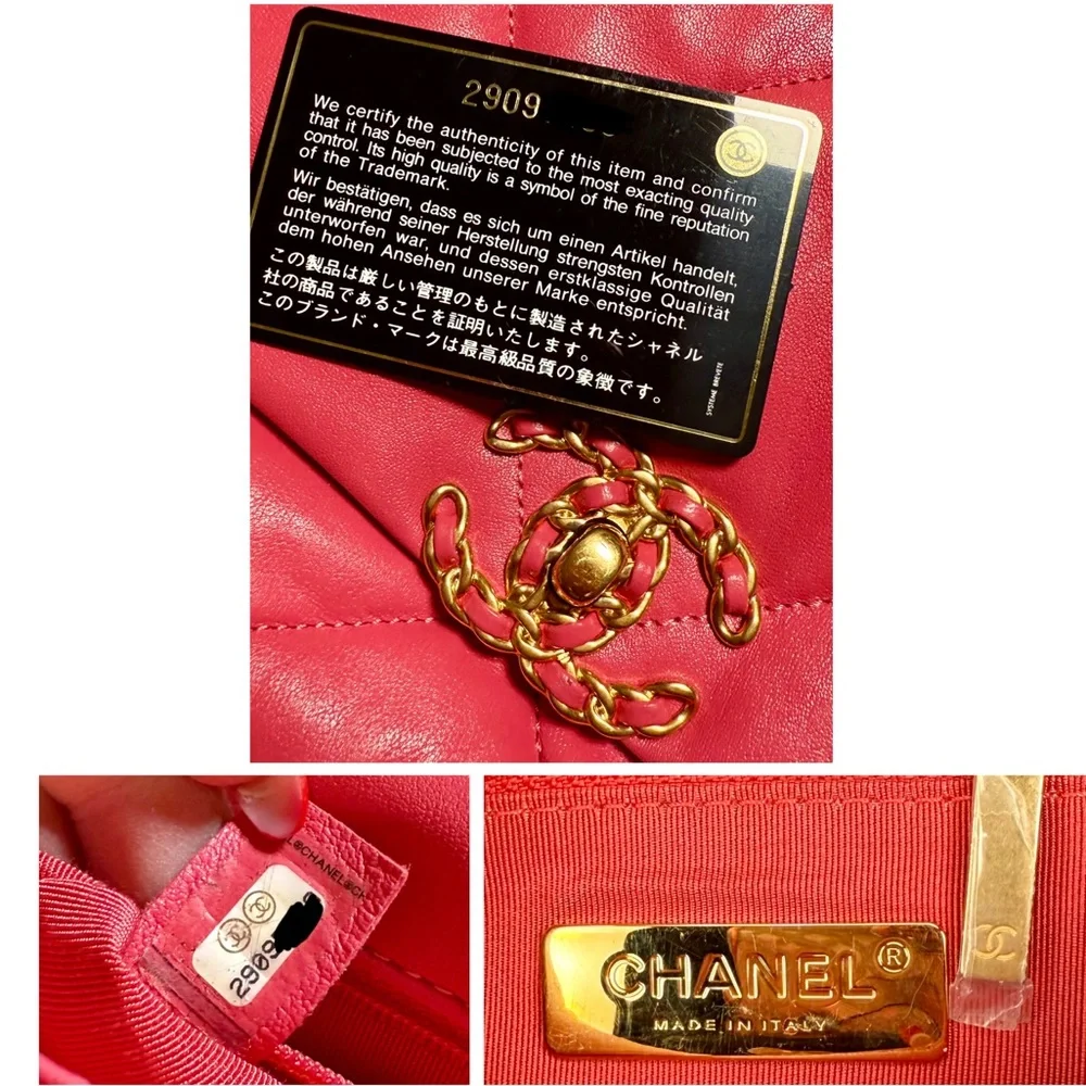 EUC CHANEL 19 Quilted Lambskin Leather Flap Bag in Shiny Pink